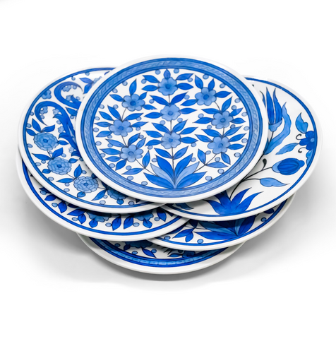 Hand Painted Art Pottery Floral Plates Set Hand Painted Art Pottery Floral Plates Set