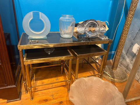 1960s Brass and Black Glass Nesting Table 1960s Brass and Black Glass Nesting Table