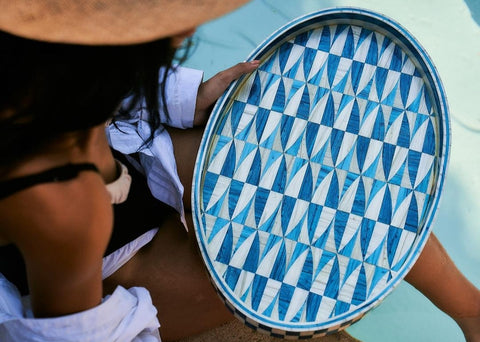 Shades of Blue Oval Tray - Rofoof- The Mob Collective Shades of Blue Oval Tray - Rofoof- The Mob Collective