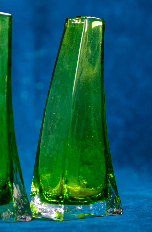 Mid-Century Forest Green Murano Glass Vases
