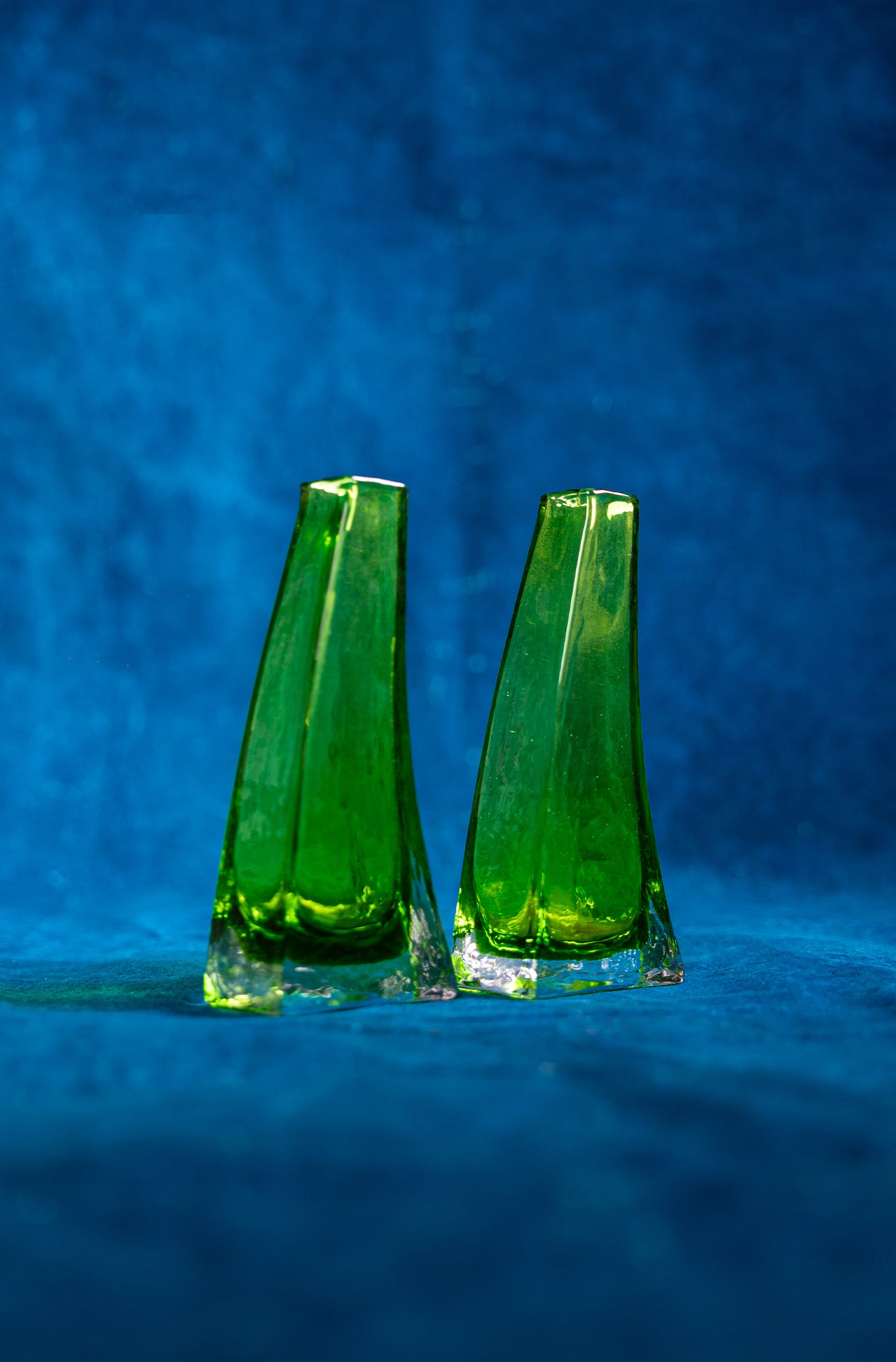 Mid-Century Forest Green Murano Glass Vases