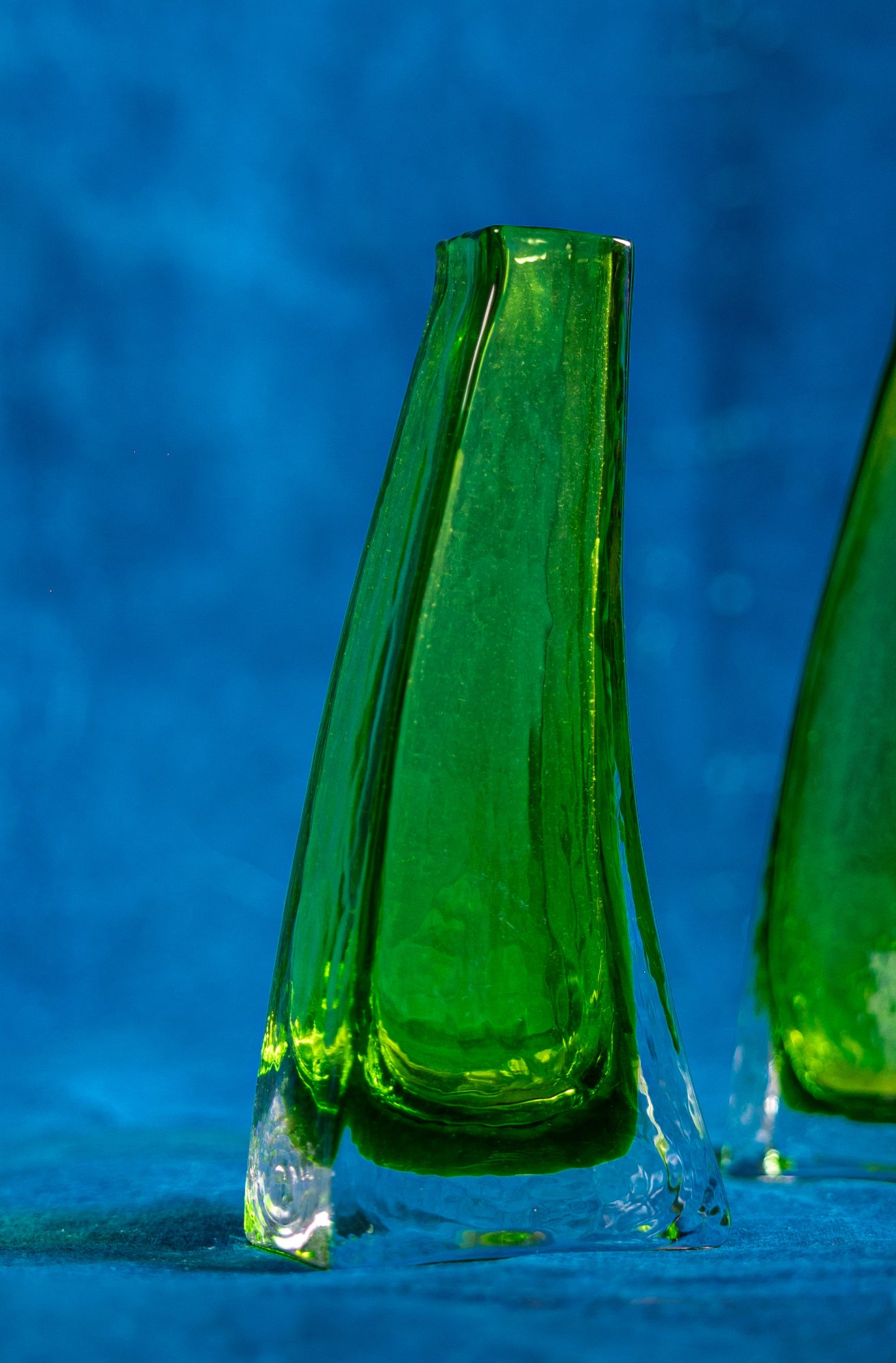 Mid-Century Forest Green Murano Glass Vases
