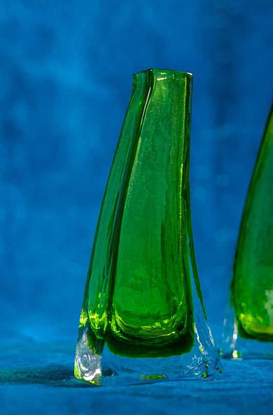 Mid-Century Forest Green Murano Glass Vases