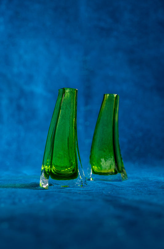 Mid-Century Forest Green Murano Glass Vases