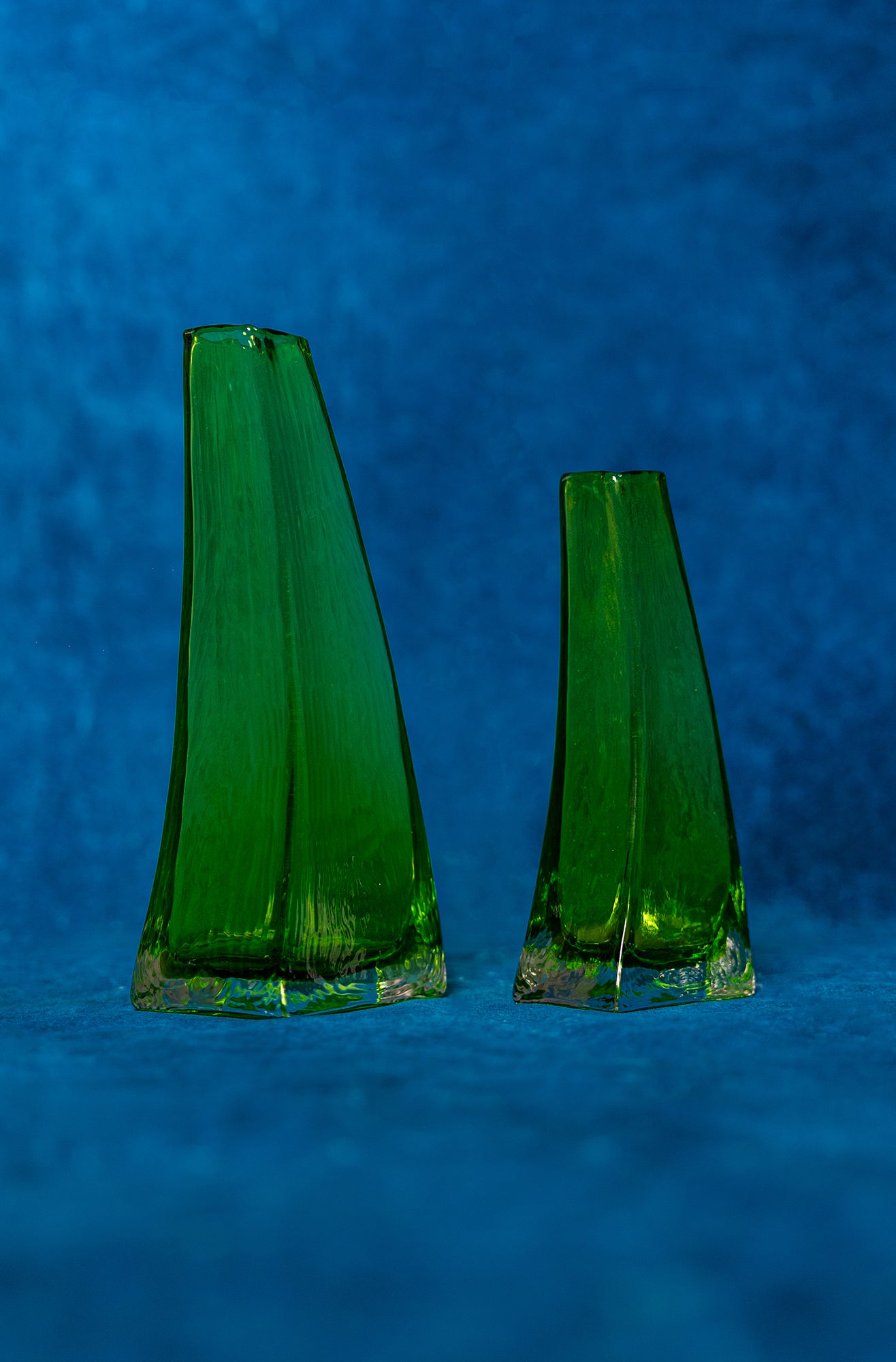 Mid-Century Forest Green Murano Glass Vases