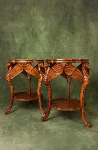 Pair of Emile Galle French Marquetry Dragonfly Tables