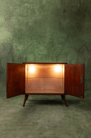 '70s Walnut Bar Cabinet with Internal Lighting