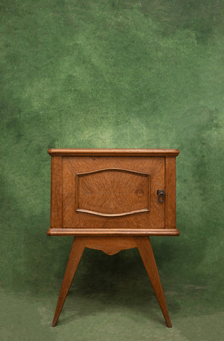 Pair of Art Deco Bedside Tables in Blonde Wood With Compass Legs