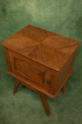 Pair of Art Deco Bedside Tables in Blonde Wood With Compass Legs