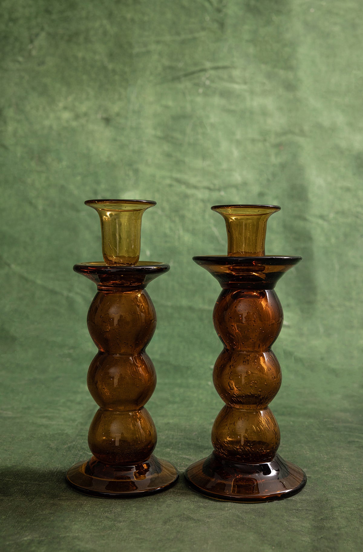 Amber Hand-Blown Murano Glass Candlestick Holders