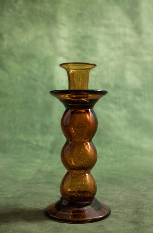 Amber Hand-Blown Murano Glass Candlestick Holders