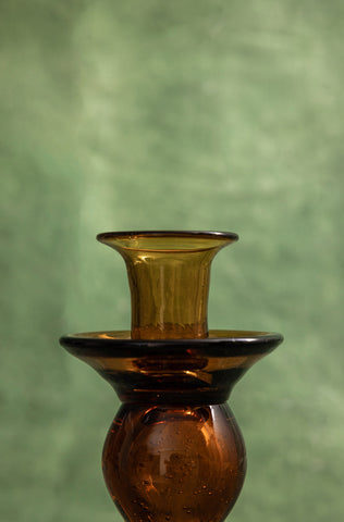 Amber Hand-Blown Murano Glass Candlestick Holders