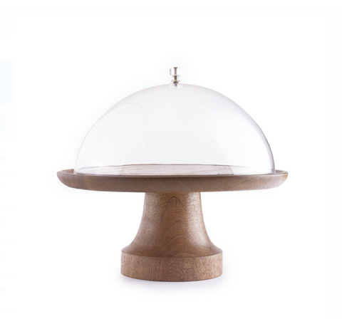 Wooden Cake Stand with Plexi Cloche