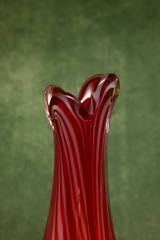 Spiral Optic Cranberry Murano Art Glass Vase