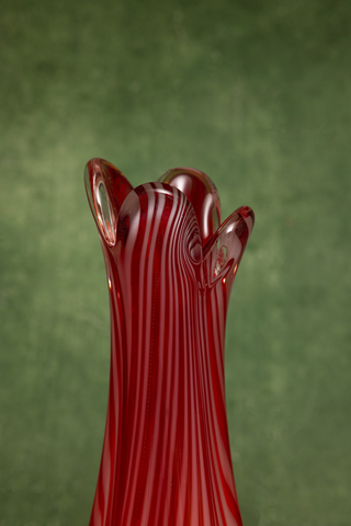 Spiral Optic Cranberry Murano Art Glass Vase