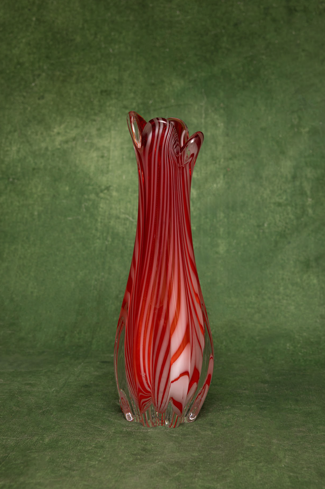 Spiral Optic Cranberry Murano Art Glass Vase