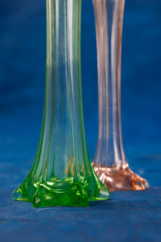 Pair of Sommerso Green and Rose Clear Glass Bud Vases