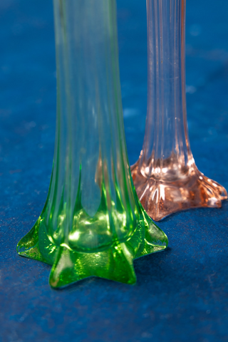 Pair of Sommerso Green and Rose Clear Glass Bud Vases