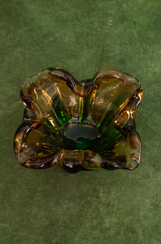 Lorraine Art Glass Bowl/Ashtray in Amber and Green