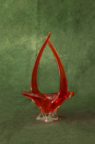 Chalet Art Glass Basket in Fiery Orange and Clear Clover