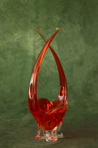 Chalet Art Glass Basket in Fiery Orange and Clear Clover