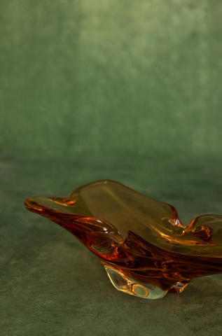 Chalet Murano Glass Freeform Ashtray in Amber and Clear Clover