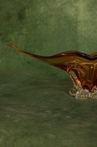 Chalet Art Glass Centerpiece/Long Arm Gondola in Amber and Clear Clover