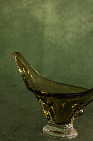 Chalet Empoli Art Glass Centerpiece Bowl in Olive and Clear Clover