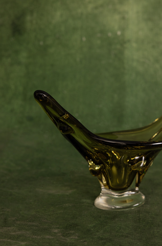 Chalet Empoli Art Glass Centerpiece Bowl in Olive and Clear Clover