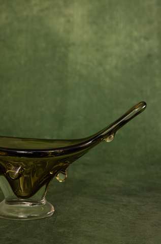 Chalet Empoli Art Glass Centerpiece Bowl in Olive and Clear Clover