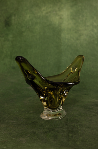 Chalet Empoli Art Glass Centerpiece Bowl in Olive and Clear Clover