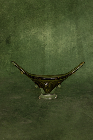 Chalet Empoli Art Glass Centerpiece Bowl in Olive and Clear Clover