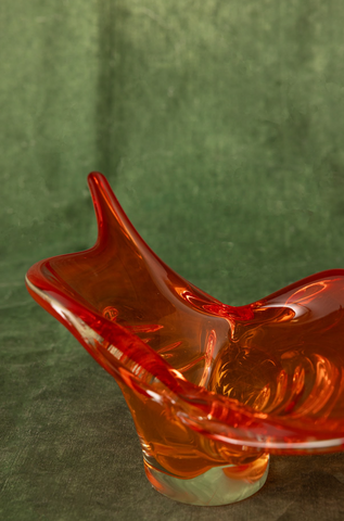 Lorraine Art Glass Candy/Jewelry Bowl in Red, Deep Orange and Yellow