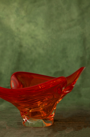 Lorraine Art Glass Candy/Jewelry Bowl in Red, Deep Orange and Yellow