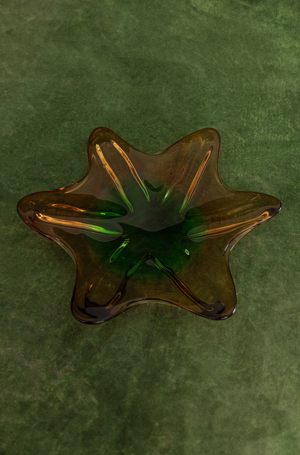 Lorraine Art Glass Starburst Dish in Amber and Green