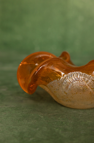 Chalet Art Glass Bowl/Ashtray in Yellow Orange and Clear Clover