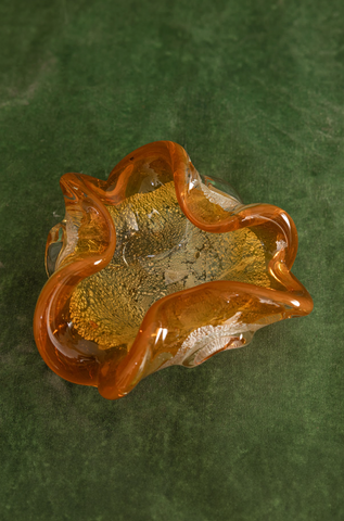 Chalet Art Glass Bowl/Ashtray in Yellow Orange and Clear Clover