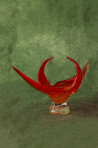 Chalet Art Glass Centerpiece Bowl in Bright Red and Deep Orange