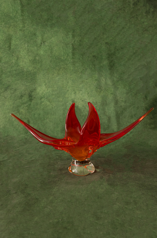 Chalet Art Glass Centerpiece Bowl in Bright Red and Deep Orange