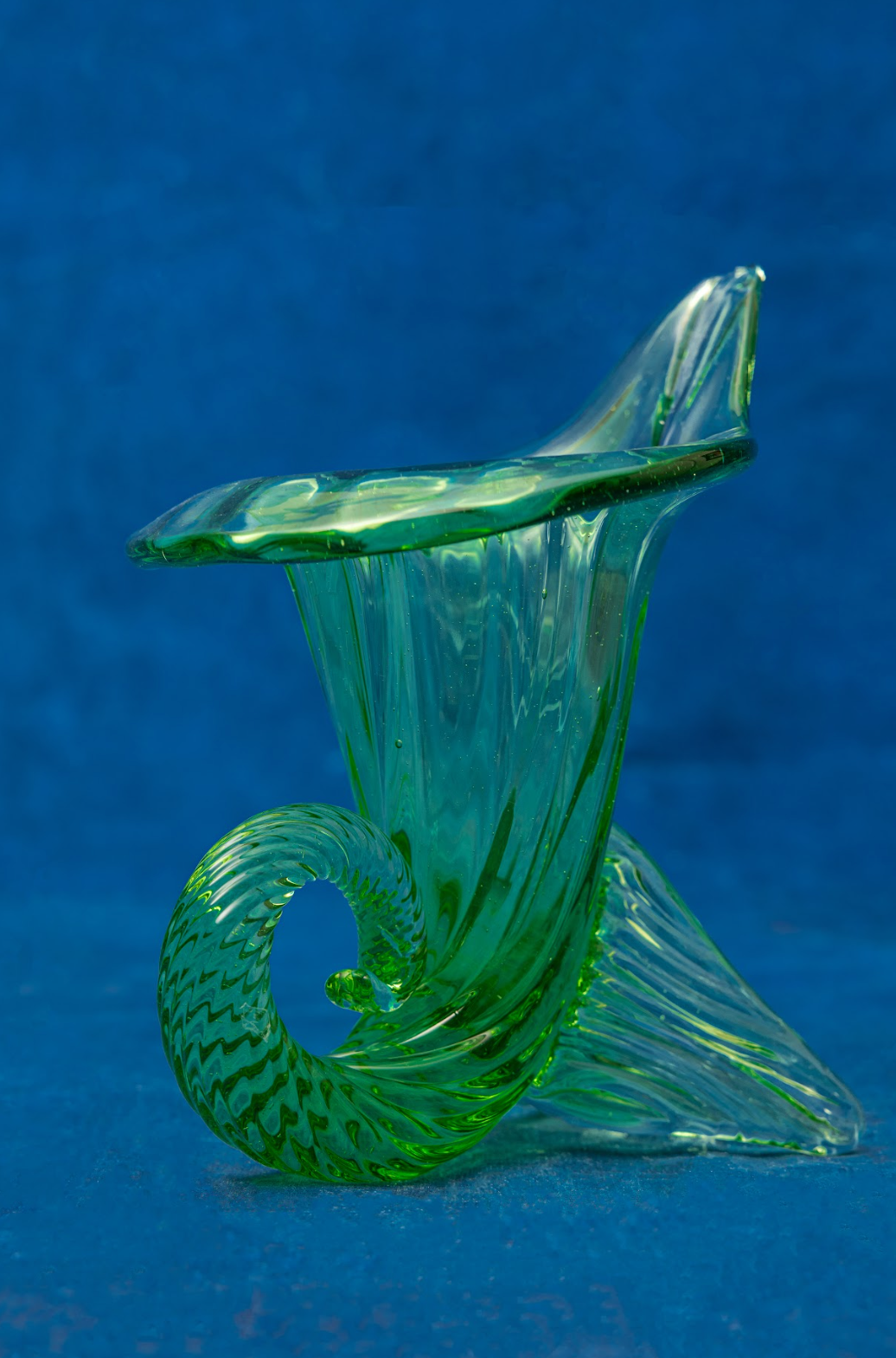 1950's Murano, Art Glass Green Cornucopia/Vase, By Archimede Seguso