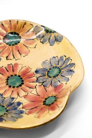 Floral, Hand-Painted Pottery Plate