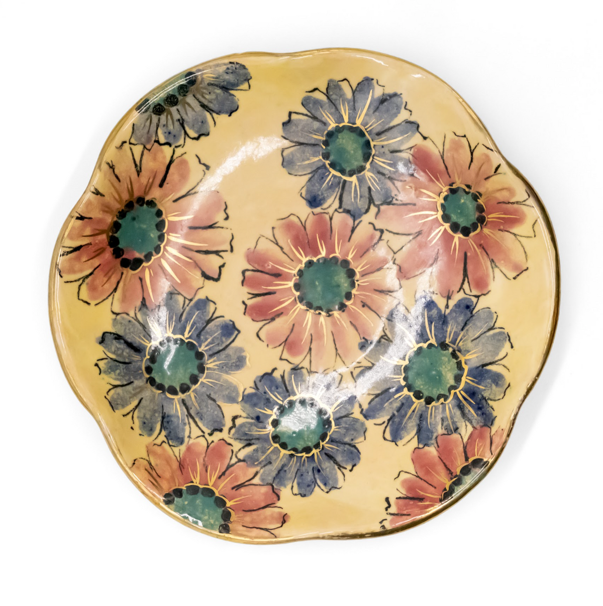 Floral, Hand-Painted Pottery Plate