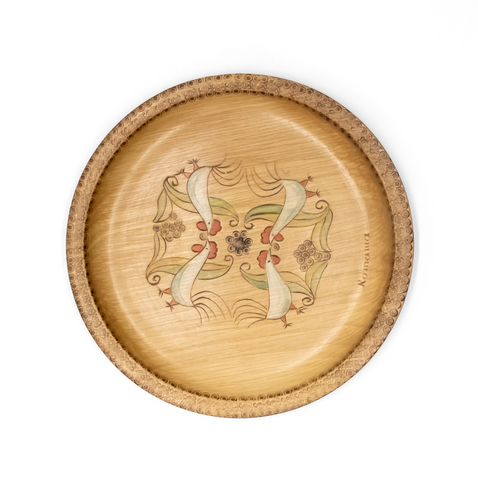 Romanian Wooden Plate with Tole Painted Motifs