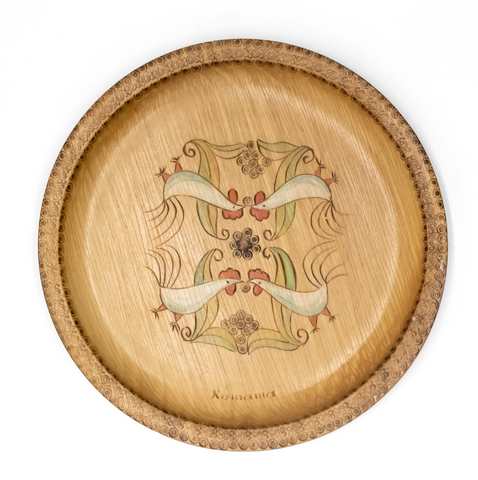 Romanian Wooden Plate with Tole Painted Motifs