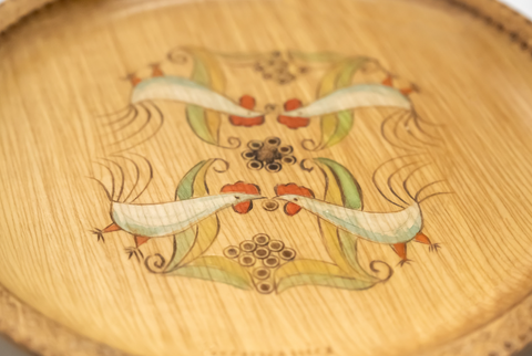 Romanian Wooden Plate with Tole Painted Motifs