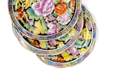 Zhongguo Shàn Cai Chinese Black Mille Fleurs Plates Mini Set