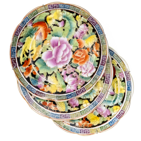 Zhongguo Shàn Cai Chinese Black Mille Fleurs Plates Mini Set