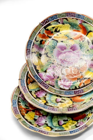 Zhongguo Shàn Cai Chinese Black Mille Fleurs Plates Mini Set