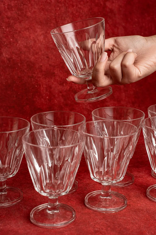 Set of 8 French Cut Crystal Wine Glasses