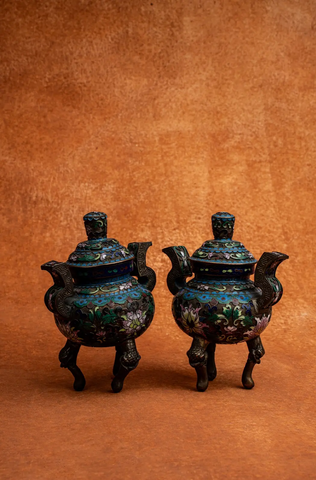 Set of Cloisonné Enamel Tripod Censers and Ashtray